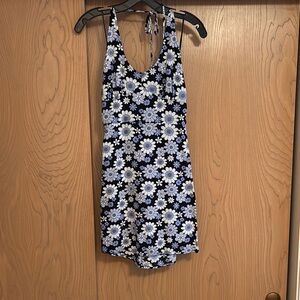 Floral Halter Dress - Black and White